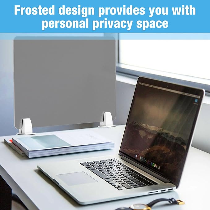 Desk Divider 4 Pcs Desk Privacy Panel 23.6''L x 15.8W'' Office Partitions Grey Acrylic Panel Pack of 4 Desk Divider Partition with Adjustable Universal Base-DeskLoop Office