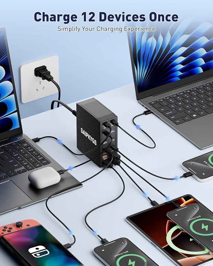 Charging Station (600W),12-Port USB C Charger Block with Dual 100W PD USB-C Fast Charging Station Hub for MacBook Pro/Air/All iPad iPhone 17/16 15/14/13/Pro Max/Samsung Galaxy Note (Black)-DeskLoop Office