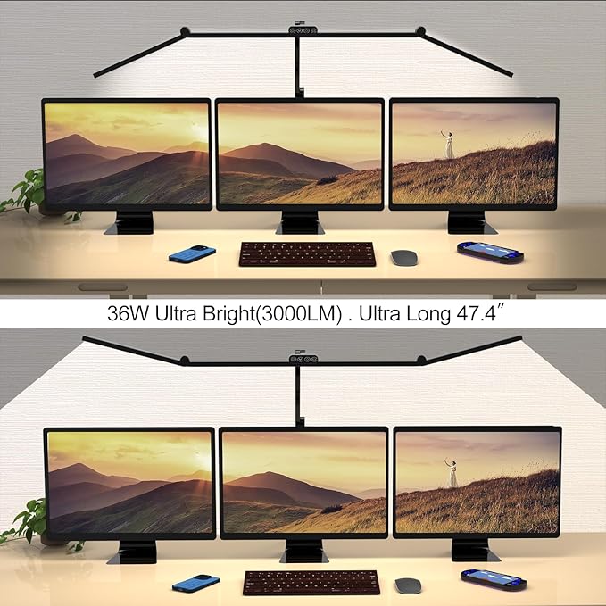 Micomlan 36W Bright Led Desk Lamp with Clamp, 47 Inches Long Architect Desk Lamp Home Office, Dimmable Table Light with Remote Adjustable Monitor Light Bar Tall Office Lighting for Computer Desktop-DeskLoop Office
