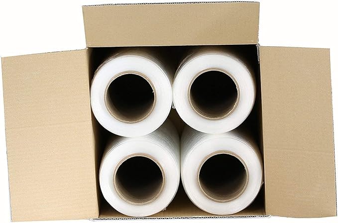 PackageZoom 4 Rolls 18" x 1500 Ft Stretch Wrap Heavy Duty, Industrial Strength Shrink Wrap, 55 Gauge High Performance Stretch Film Replaces 80 Gauge Low Films, Clear Hand Stretch Wrap-DeskLoop Office