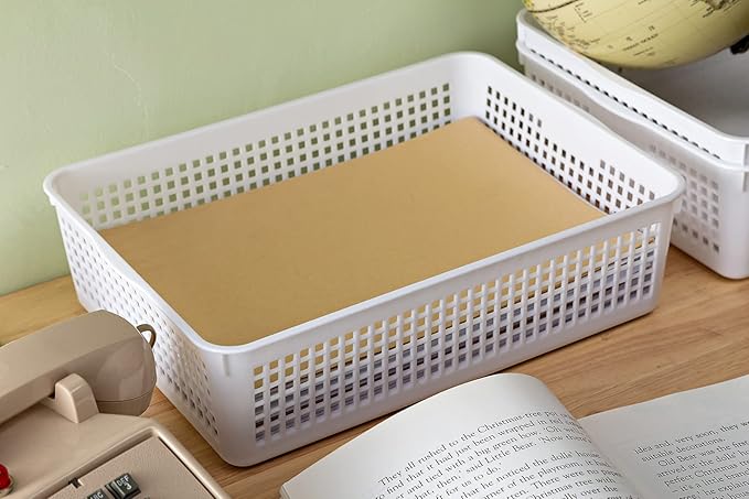 A4 Size Plastic Storage Basket,Desktop File Paper Letter Organizer Tray, 6-Packs (White+Grey)-DeskLoop Office