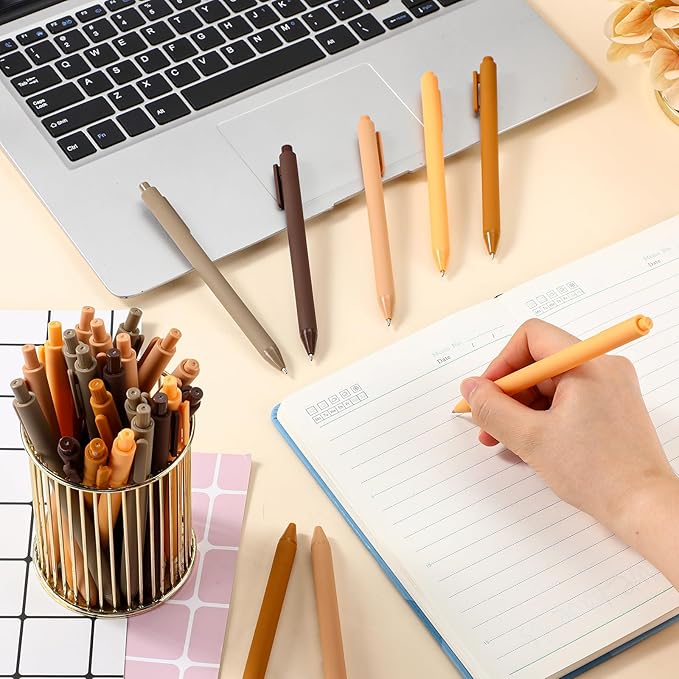 100 Pcs Ballpoint Pens Bulk Retractable Writing 1. 0 mm Black Ink Cute Pens Smooth Writing Color Fancy Gift for Teacher Student Employee Office School Home Baby Shower Supplies (Brown Series)-DeskLoop Office