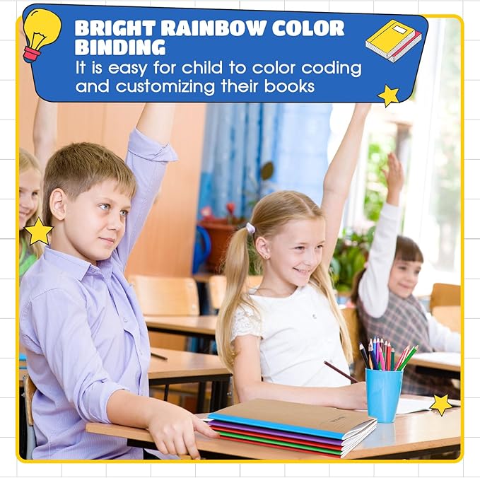 Henoyso 20 Pcs Primary Composition Notebook 9 3/4 x 7 1/2 Inch Kids Journal, Back to School Supplies, K-2 Primary Writing Notebook for Kids Student Draw and Write Story Journal (Fresh Color)-DeskLoop Office