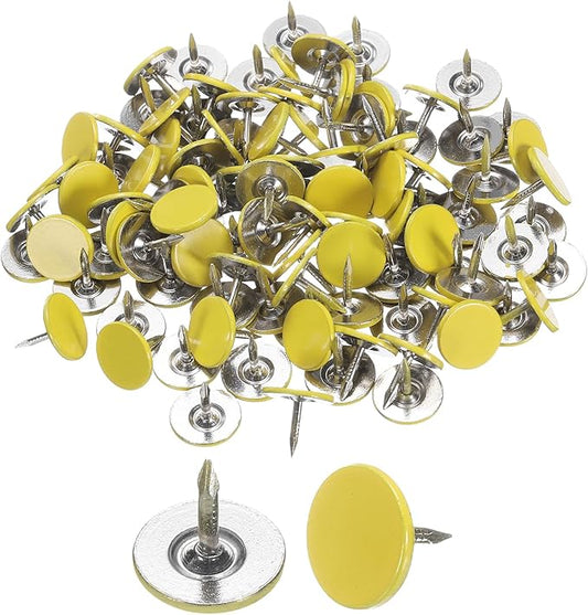 uxcell 150Pcs Upholstery Tacks, 11mmx10mm Flat Head Thumb Tack Decorative Furniture Nails Push Pins for Furniture Sofa Headboards, Yellow-DeskLoop Office