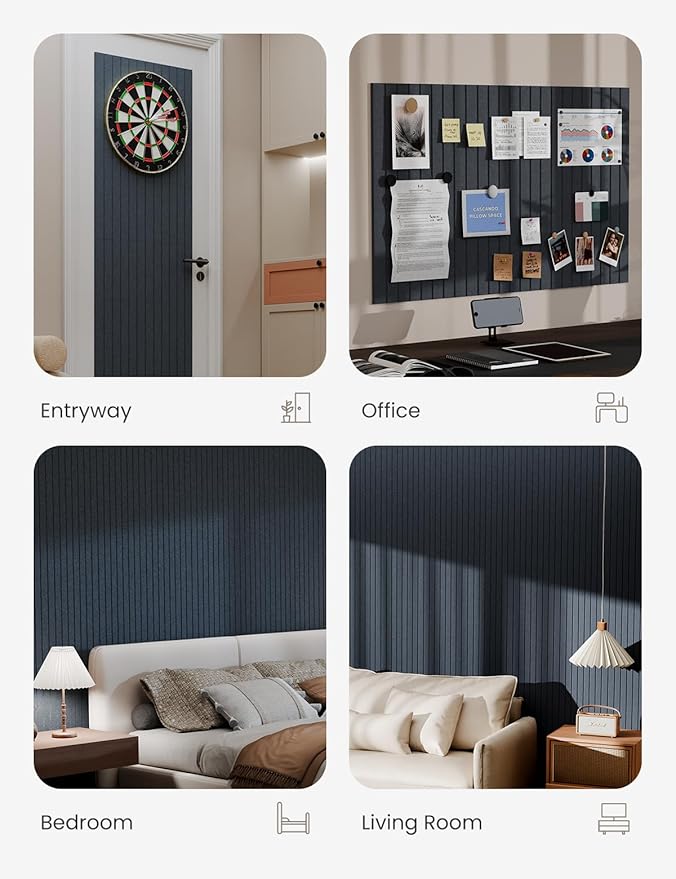 Bumusty Large Cork Board Alternative-36 x24 Felt Bulletin Board, with 30 Pushpins, 40 Adhesive Tabs, 6-Pack Slat Wall Paneling, Cork Boards for Office Push Pin Board Felt Board-Deep Charcoal Blue-DeskLoop Office