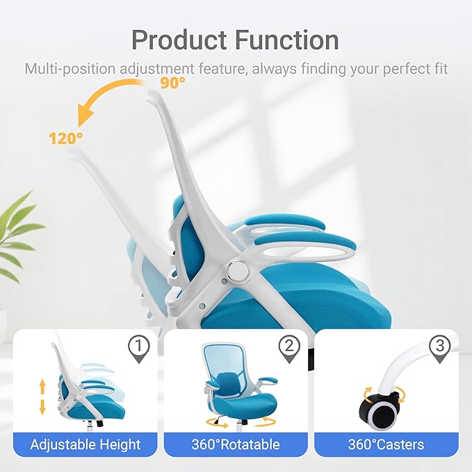 HYLONE 400lbs Heavy Duty Office Chair, 5" Thickened Seat Ergonomic Desk Chair with Adjustable Armrests, Home Office Computer Chairs for Long Hours Mesh Executive Chair(Blue)-DeskLoop Office