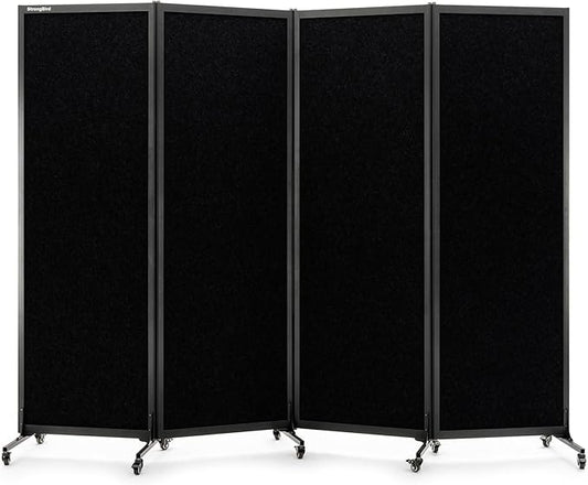 Upgrade Version Room Partition and Divider, Freestanding Rolling Dividers with Wheels,Office Privacy Screen Divider Wall,Classroom Felt Dividers,8'2"L* 6'7"H,4 Panel,Black-DeskLoop Office