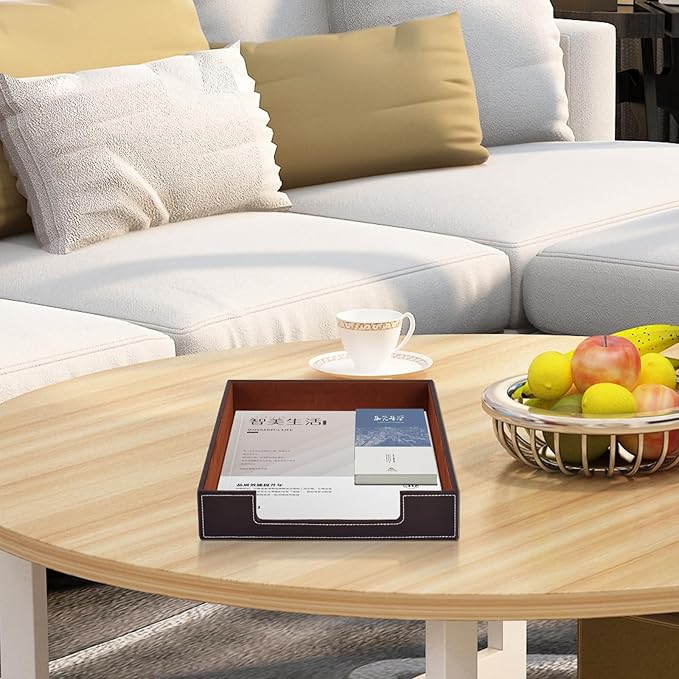 Leather Letter Tray, Office Supplies Desk Organizer for Mail Paper Files Magazines Jewelry Cosmetics,Luxury Letter Holder&Multipurpos Stackable Office Desktop Storage Box,Coffee-DeskLoop Office