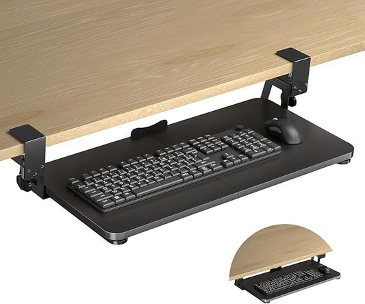 Keyboard Tray Under Desk Large C-Clamp 25.6” (30” Including Clamps) x 11.8” Slide-Out Platform Computer Drawer Pull Out Keyboard & Mouse Tray Black DSF4-DeskLoop Office
