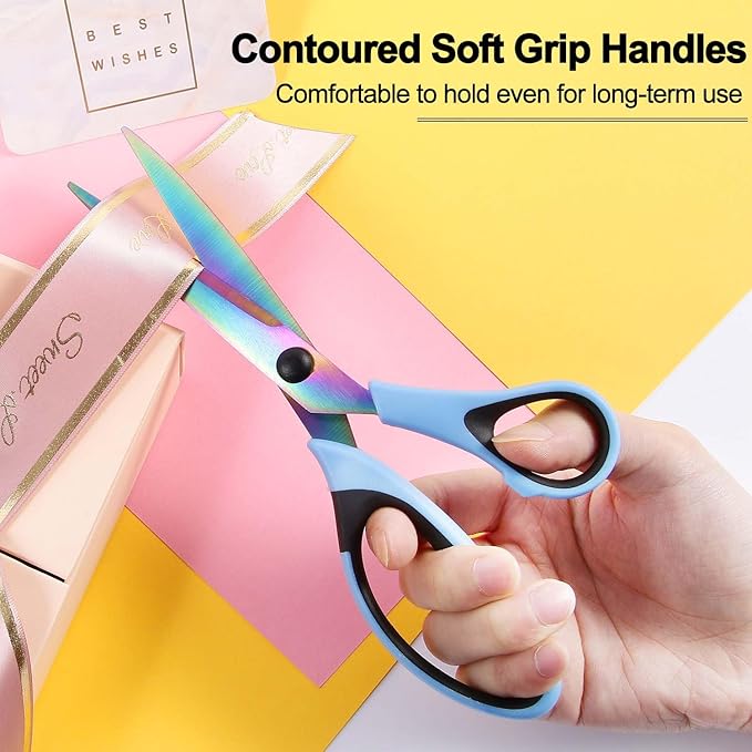 Scissors All Purpose, Sharp Titanium Blades Shears, Rubber Comfort Grip Handle, Multipurpose scissors 3 pack, Great for Office, Fabric, Craft, Sewing, Arts, School and Home Supplies, Black&Blue-DeskLoop Office