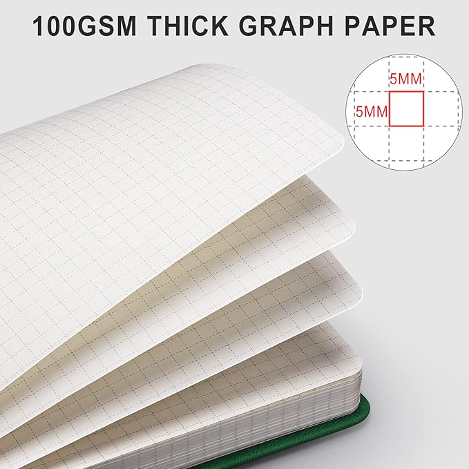 AHGXG Graph Paper Notebook - 320 Pages Grid Notebook Thick Journal A5, 100gsm Thick Graph Paper, Leather Hardcover, Inner Pocket,5.75'' × 8.38''- Green-DeskLoop Office