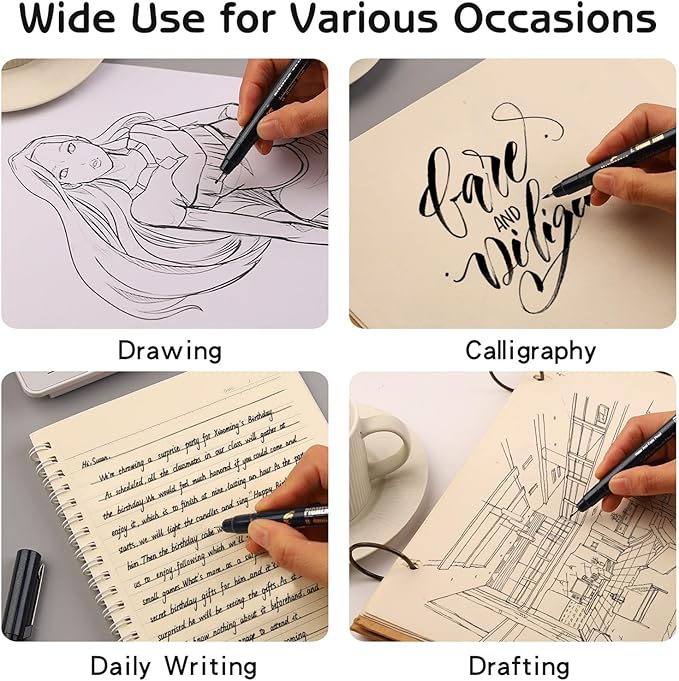 Micro Fineliner Drawing Art Pens Calligraphy Pens for Artist Drawing Supplies, 16 Set Waterproof Black Ink Pens for Sketching,Technical Drawing-DeskLoop Office