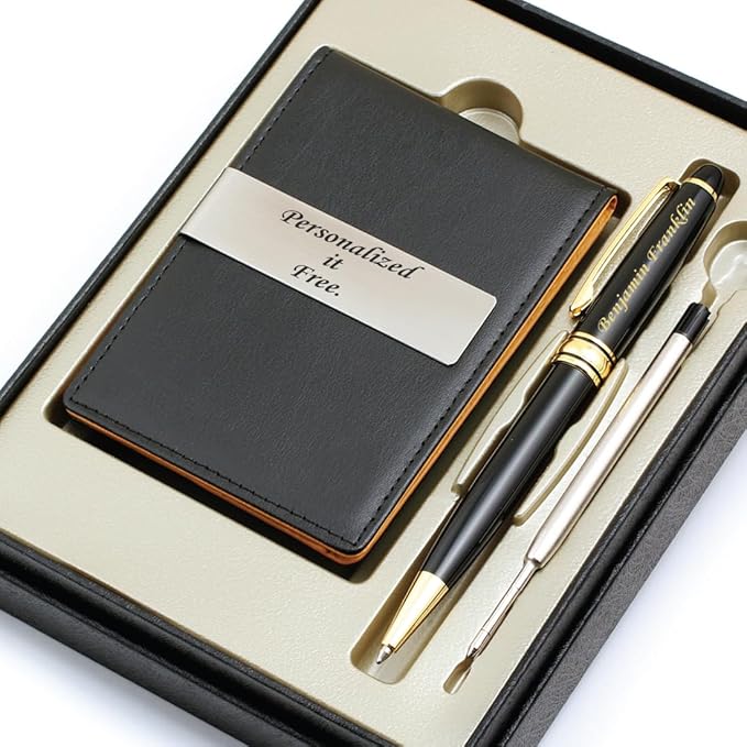 Free Engraving - Personalized Groomsmen Gift, Roller Ballpen, Ballpoint pen, Ball pen, Refillable Pen, Refill pen, Leather Money Clips, Card Holder, Three Lines Each 30 Characters-DeskLoop Office