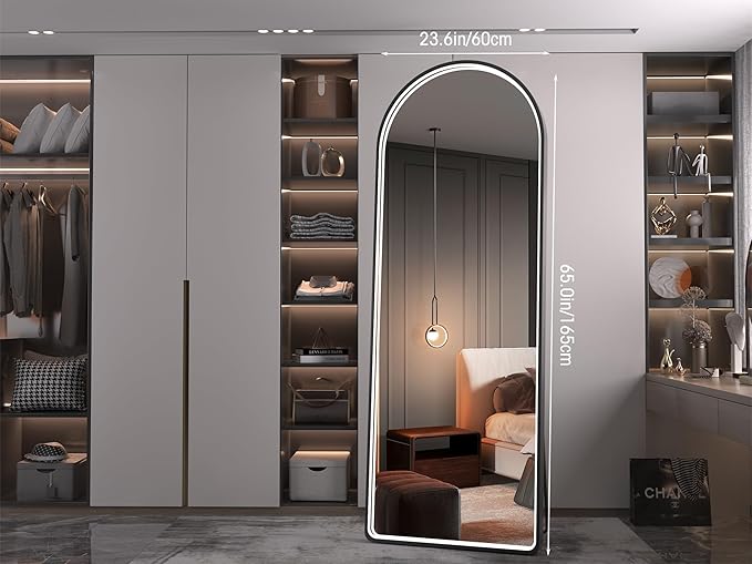 Hasipu 65" X 24" Full Length Mirror with Lights, Black Frame Arch Led Mirror Full Length and 3 Colors Temperatures & Brightness Adjustable,Light Up Mirror Full Body for Bedroom Cloakroom Living Room-DeskLoop Office
