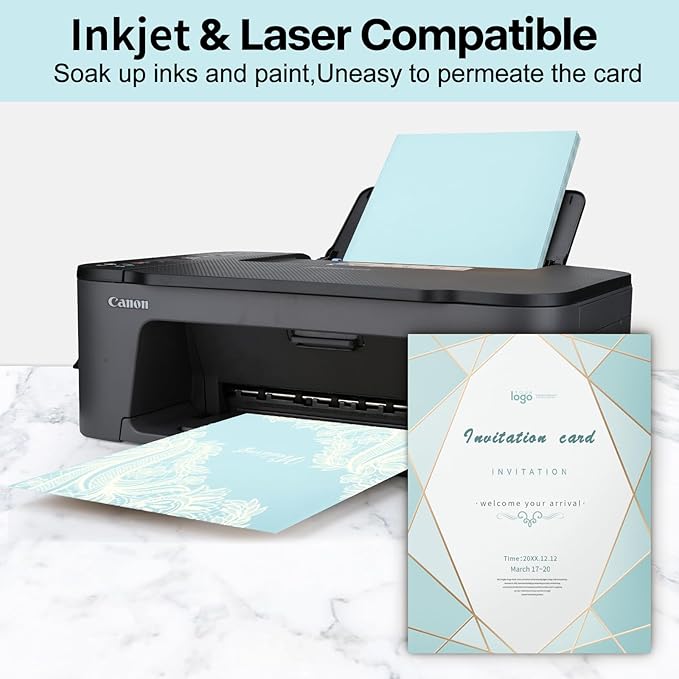 24 Sheets Light Blue Cardstock 8.5 x 11 Pastel Paper, Goefun 80lb Card Stock Printer Paper for Invitations, Menus, Crafts, DIY Cards-DeskLoop Office