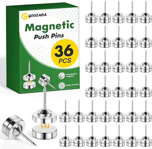 36 Pack Magnetic Pushpins, Silver Magnet Thumb Tacks, Metal Magnet Tacks, Decorative Pushpin Clip, Push Pins for Bulletin Board, Cork Board, Wall, Photo-DeskLoop Office