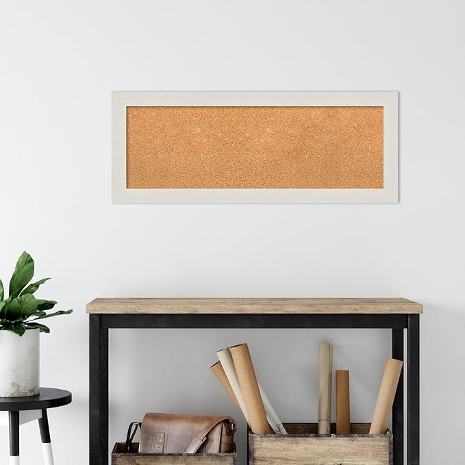 Amanti Art Natural Cork Board for Wall, 15x39 Vision Board with White Frame, Medium Corkboard Office Decor for Home Organization, Country Rustic Corkboard Pinboard to Display Items for Home-DeskLoop Office