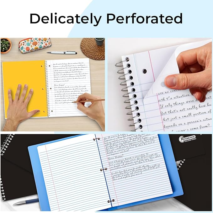 1 Subject Spiral Notebook, 12 Pack, College Ruled, Water Resistant Cover, Thick 140 Pages/Book (70 Sheets), 8 x 10-1/2, 3 Hole, Bulk School & Office, Black Cover-DeskLoop Office