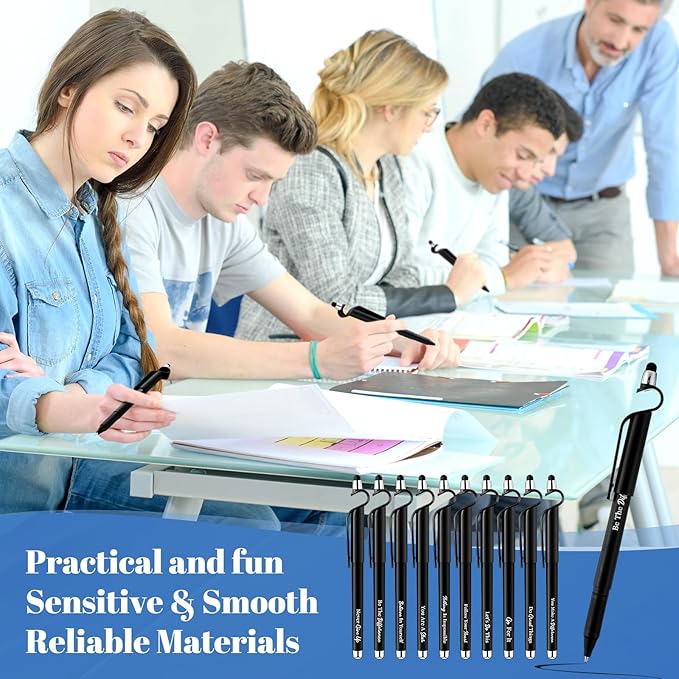 100 Pcs Inspirational Pens Bulk Black Motivational Ballpoint Pen with Writing Touch Screen and Mobile Phone Stand 3-in-1 for Office School Supplies Inspirational Gifts-DeskLoop Office