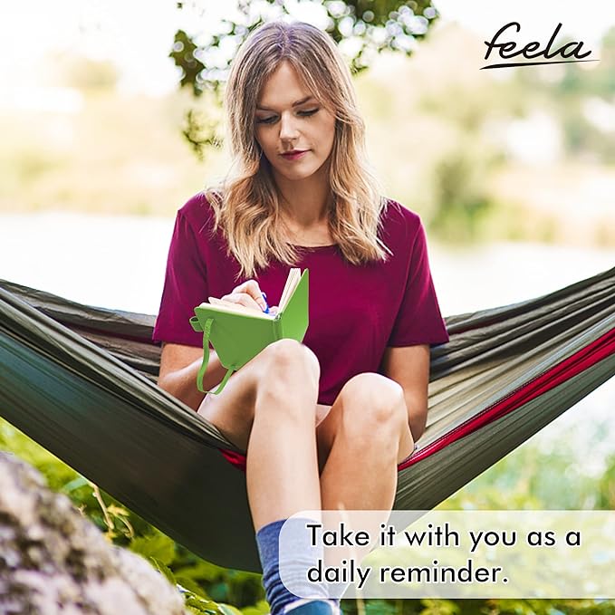 feela 6 Pack Pocket Small Notebooks Bulk, Mini Cute Memo Notepads Hardcover College Ruled Lined Journals with Pen Holder for Women Girls Office School, with 6 Black Pens, 3.5”x 5.5”, A6, Green-DeskLoop Office