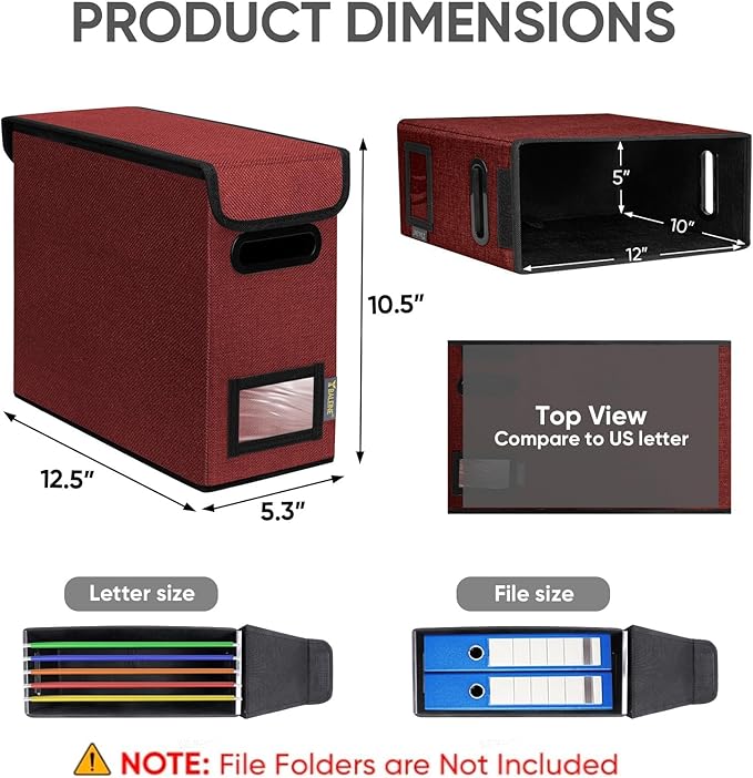 BALEINE File Organizer Box with Lid, Collapsible File Folder Organizer with Plastic Slide, Hanging File Folder Box for Office Document Storage (1 Pack, Red, S)-DeskLoop Office