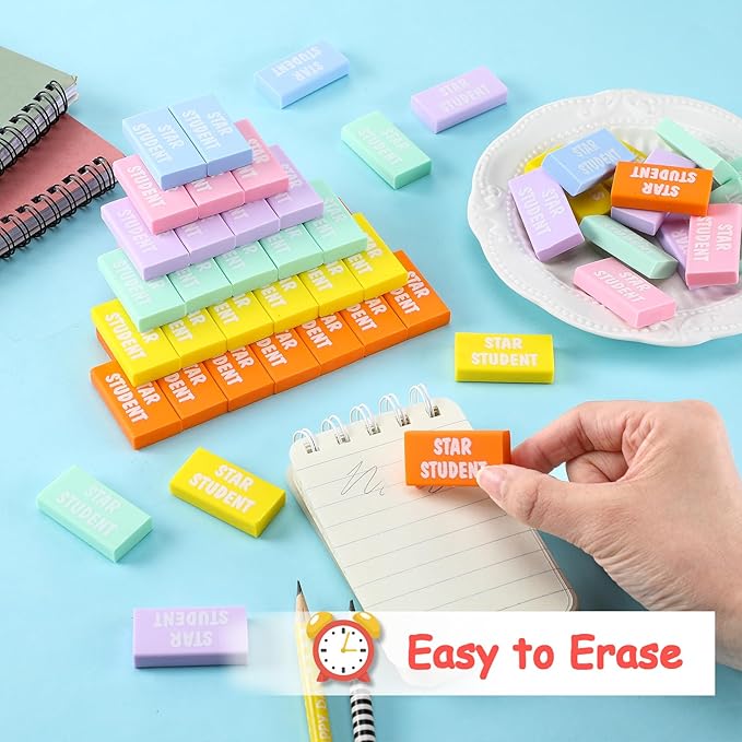 100 Pcs Star Student Erasers Bulk for Kids Back to School Pencil Erasers Fun Inspirational School Supplies for Students Classroom Office Teacher Award Gifts-DeskLoop Office