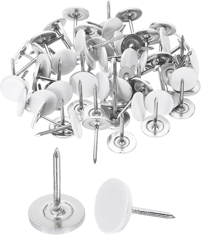 uxcell 150Pcs Upholstery Tacks, 11mmx17mm Flat Head Thumb Tack Decorative Furniture Nails Push Pins for Furniture Sofa Headboards, White-DeskLoop Office
