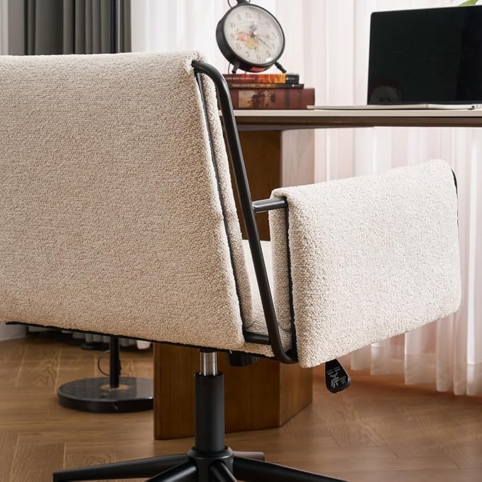 Kidol & Shellder Office Desk Chair Set of 3 with Arm, Swivel Adjustable Height with Wheels Comfortable Wide Seat for Home Office, Bedroom, Makeup Room, Beige-DeskLoop Office