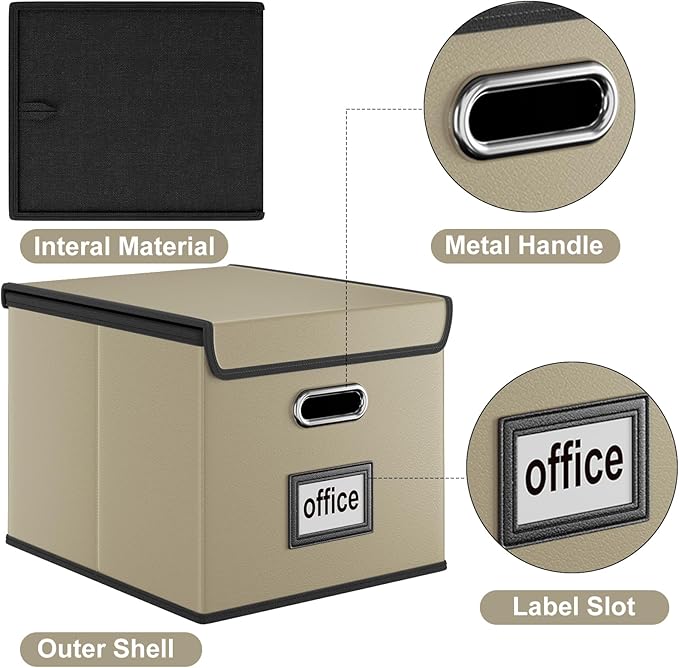 Huolewa File Organizer Boxes with Lids, Collapsible Faux Leather Hanging File Folder Box Organizer with Plastic Slide, Decorative Home/Office Filing System Boxes for File and Folders Storage-DeskLoop Office