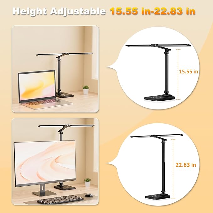 LED Desk Lamp for Office Home, Height Adjustable Architect Desk Light with USB Adapter, Stepless Dimming Table Lamp Light for Reading, Study, Workbench-DeskLoop Office