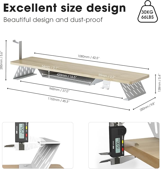 Fenge Dual Monitor Stand, 42.5 Inch Monitor Riser for Desk, Wood Desk Shelf for 2 Monitors, 2 Tier Monitor Shelf with Headphone Stand & Phone Holder-DeskLoop Office