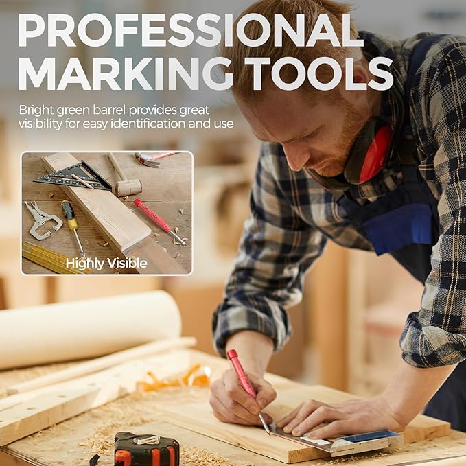 Nicpro CP3000 Carpenter Pencil with Sharpener, 2 Pack Mechanical Pencils Set with 38 Refills, Deep Hole Marker for Construction, Heavy Duty Carpenter Tools for Architect Marking (Black, Red)-DeskLoop Office