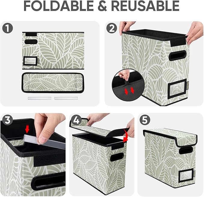 BALEINE File Organizer Box with Lid, Collapsible File Folder Organizer with Plastic Slide, Hanging File Folder Box for Office Document Storage (1 Pack, Antique Foliage, S)-DeskLoop Office