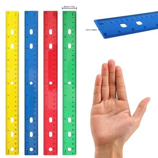 200 Pack 12 Inch Plastic Rulers Bulk, 4 Color Plastic Ruler, Colourful Ruler with Dual-Scale Measurement, Easy to Store, for Home, Office, Practical Use by KUKLIPJIM-DeskLoop Office