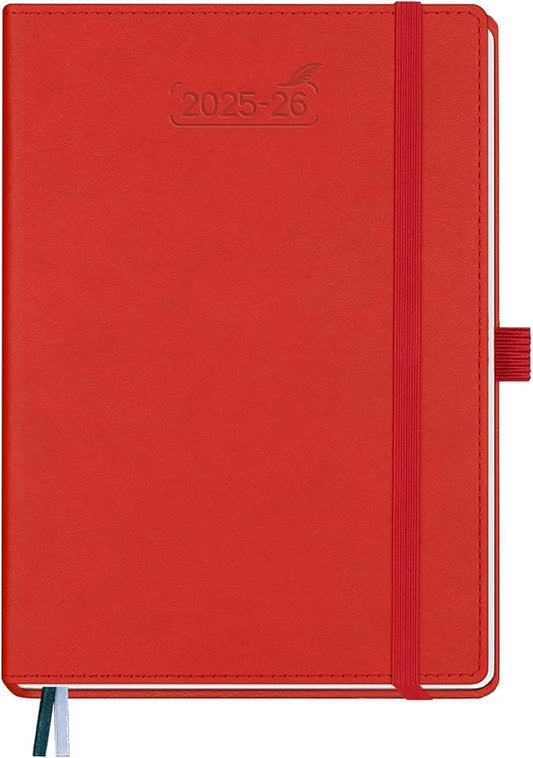 BEZEND Planner 2025-2026 Weekly and Monthly, 5.8" x 8.5" Academic Calendar (Jul 25-Dec 26) Vertical Daily Appointment with Hourly Timeslot & Monthly Tab, PU Leather Hardcover - Red-DeskLoop Office