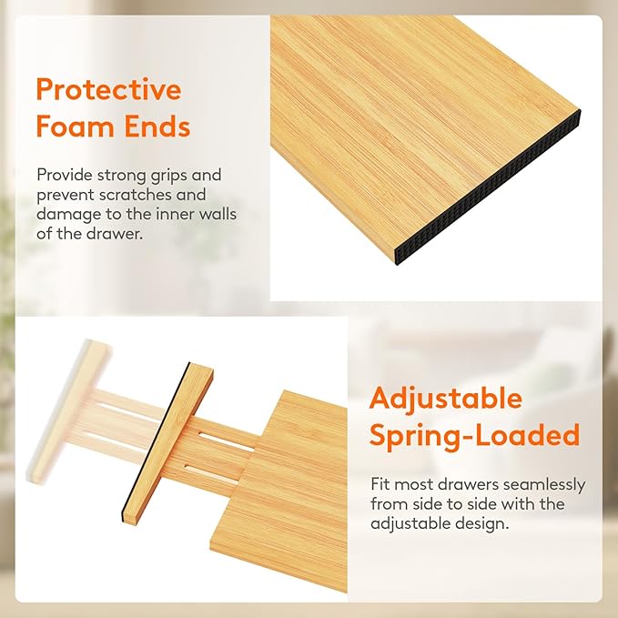Lifewit 4 Pack Drawer Dividers Bamboo 6" High, 11-17" Adjustable Drawer Organizers for Clothes, Expandable Dresser Separators in Bedroom/Bathroom/Kitchen/Fridge/Office Organization and Storage-DeskLoop Office