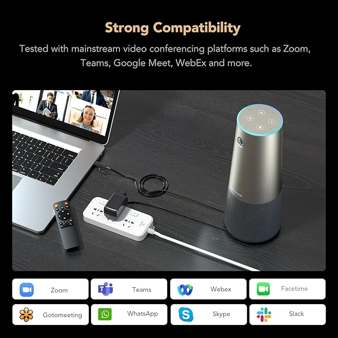 NUROUM C46 4K Video Conference Webcam, 8MP CMOS/AI Auto-Framing/5x Zoom, Conference Room Camera with Noise Cancelling Microphone&Speaker, 16ft Voice Pickup for PC/Laptop Zoom/Teams-DeskLoop Office