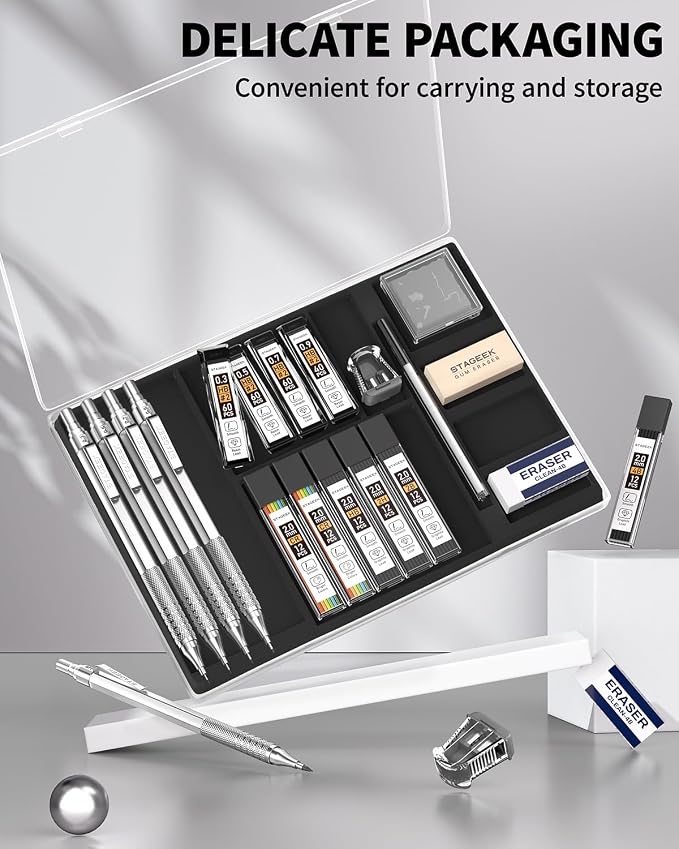 STAGEEK 21PCS Metal Mechanical Pencil Set, Art Lead Pencil 0.3, 2mm Holder - Image 9