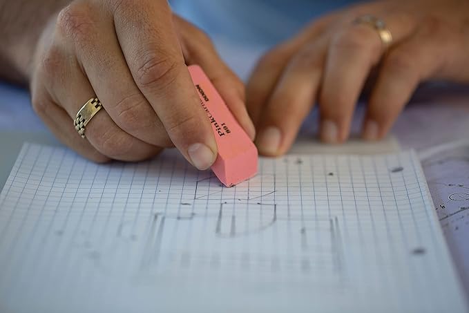 Dixon Pink Carnation Wedge Erasers, Medium, Pink, 2" x .75", 12-Pack (38900)-DeskLoop Office