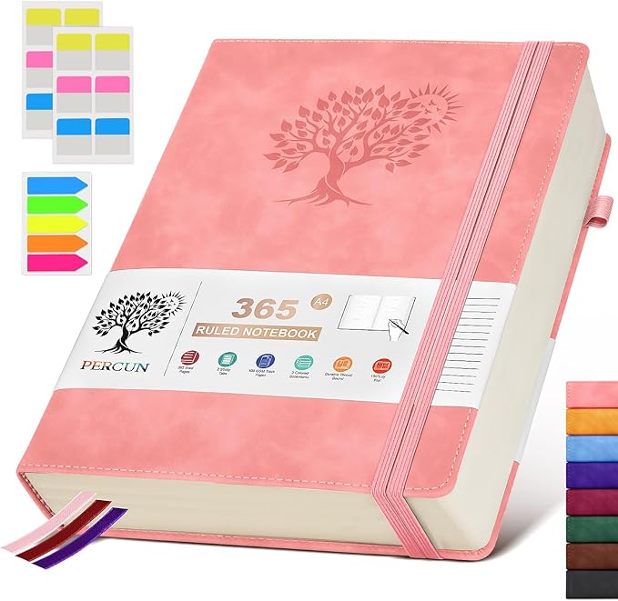 A4 Lined Journal Notebook,365 Page Large Leather Journals for Writing Women Men,Hardcover Notebook with 100Gsm Thick Pages for Travel,Work,School,College Ruled, Daily Diary (8.5" x 11.4")