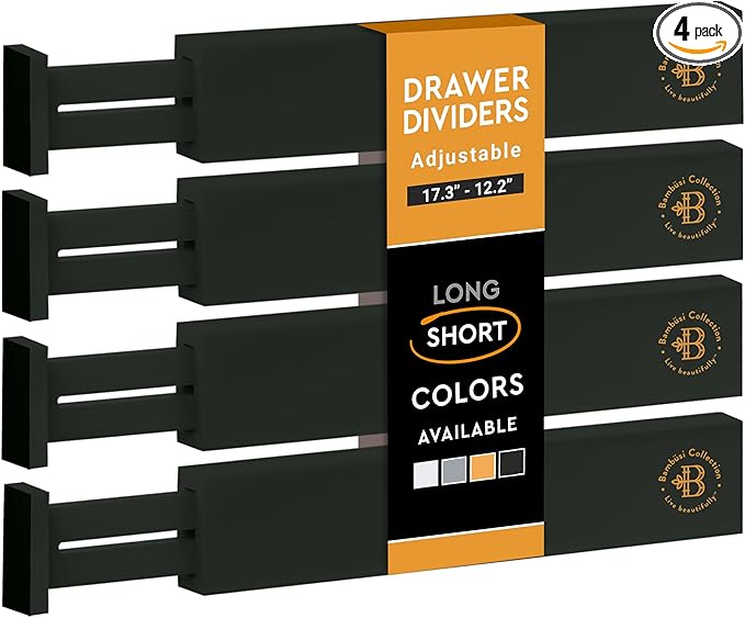 Bambüsi 4 Pack Drawer Divider - Bamboo 2.6" High, 12.5-17" Adjustable Drawer Organizers for Clothes, Expandable Dresser Separators in Bedroom/Bathroom/Kitchen/Office Organization and Storage (Black)-DeskLoop Office