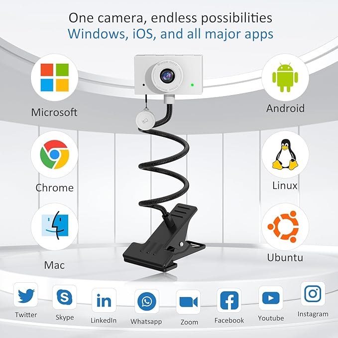 Webcam 1080P for PC, Eye Contact Webcam for Desktop Computer (White)-DeskLoop Office