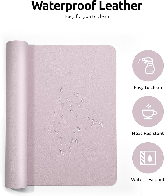 YSAGi Leather Desk Protector, Office Mat, Large Mouse Mat, Non-Slip PU Leather Blotter, Laptop Desk Mat, Waterproof Writing Pad for Office and Home (Grayish Lavender, 31.5" x 15.8")-DeskLoop Office