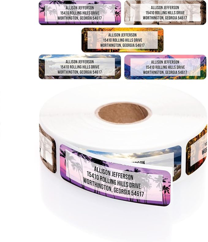 Breathtaking Landscape Rolled Address Labels / 500 Personalized Return Address Labels/Designer Address Stickers in Elegant Plastic Dispenser-DeskLoop Office