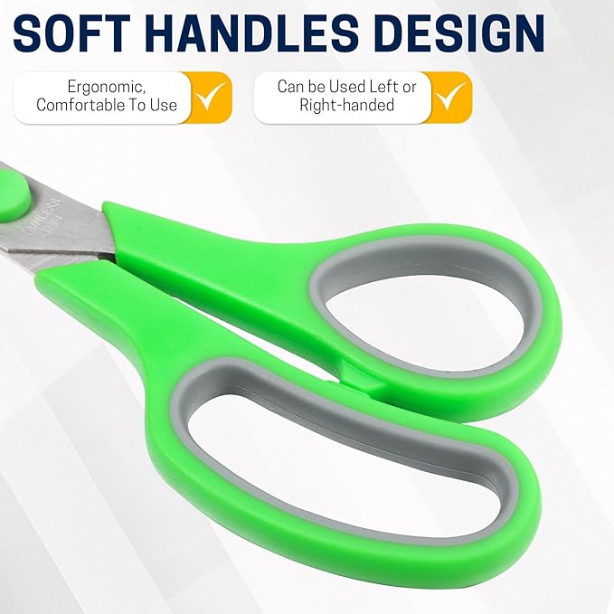 8" 10 Pack All Purpose Heavy Duty Scissors- Comfort-Grip Sharp Scissors for Office School Sewing Fabric Craft High/Middle School Student Teacher Scissor, Right/Left Hand-DeskLoop Office