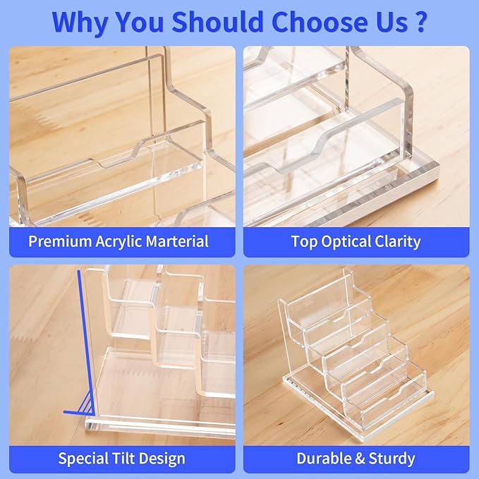 NIUBEE Clear Business Cards Holders 4 Tier Acrylic Card Holder for Business Cards, 4 Slots Business Card Display for Desk Counter, 300 Card Capacity, 1 Pack-DeskLoop Office