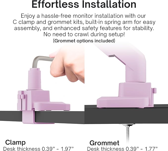 Pixio PS1S Wave Pink Single Monitor Arm Stand Desk Mount - Fits up to 32 inches Monitors and up to 19.8lbs. VESA Compatibility and Integrated Cable Management-DeskLoop Office
