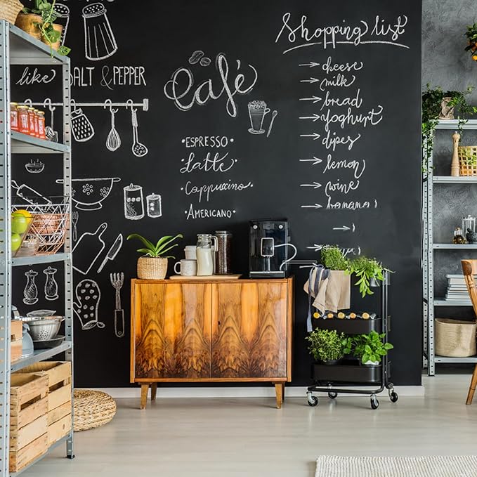 Large Chalkboard Wallpaper Stick and Peel(1.48ft.x9.8ft.) Chalk Board Wall Paper Chalk Paint Removable Renovate Blackboard Sticker with 5 Chalks for Home&Office Wall Board Sign(17.7 * 118Inches)