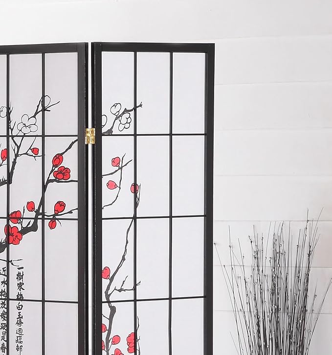 NicBex Room Divider 4 Panel Room Dividers with Oriental Style Partition Room Dividers and Folding Privacy Screens Wall Divider for Home, Office, Room Separation,71" W x 2" D x 71" H, Black-DeskLoop Office