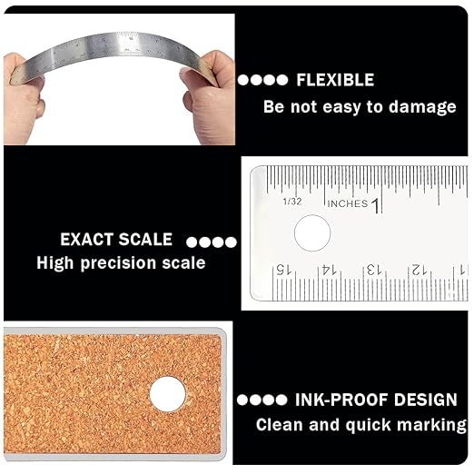 12 Inch Metal Ruler Stainless Steel Metal Ruler with Cork Backing, Non-Slip Rulers with Inch and Centimeters, Straight Edge Cork Base Rulers for Student School Office Drafting Tools-DeskLoop Office